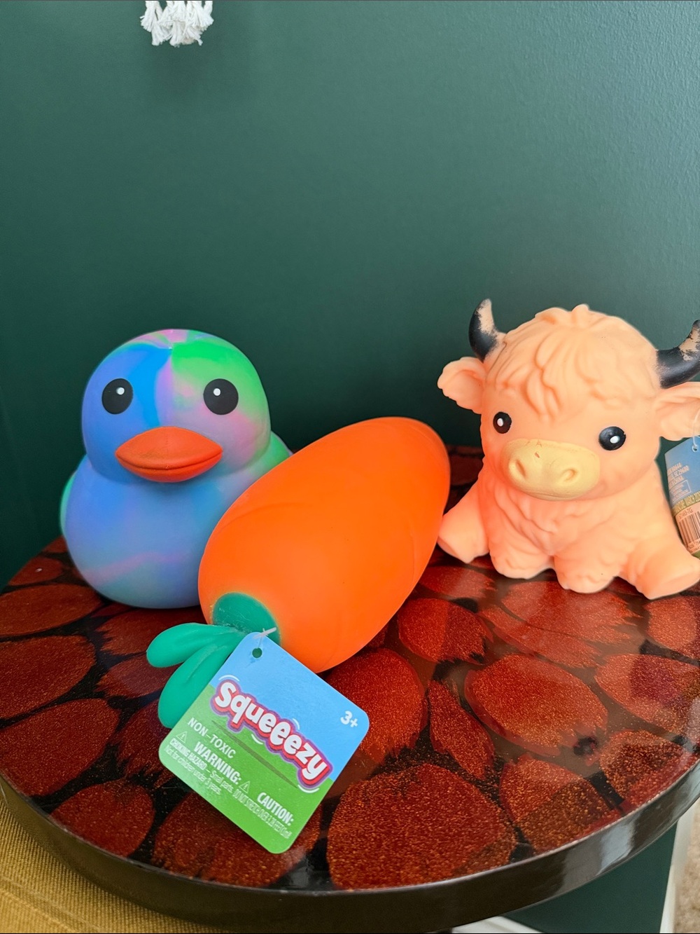 Squeezy Bundle! Tie dye ducky, Orange Carrot & Highland Cow